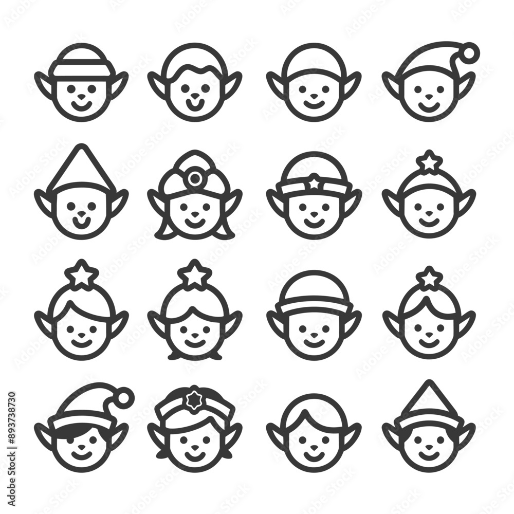 minimalist line art icon elf collection set logo symbol minimalist line art icon elf collection set logo symbol