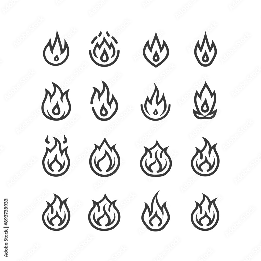 minimalist line art icon fire collection set logo symbol minimalist line art icon fire collection set logo symbol