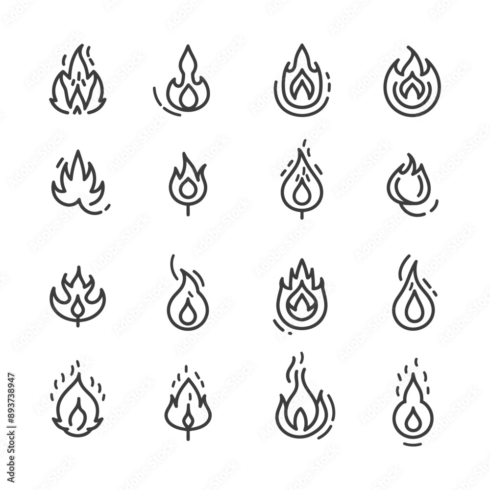 minimalist line art icon fire collection set logo symbol minimalist line art icon fire collection set logo symbol