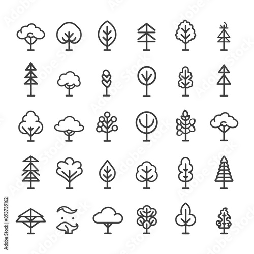 minimalist line art icon forest collection set logo symbol