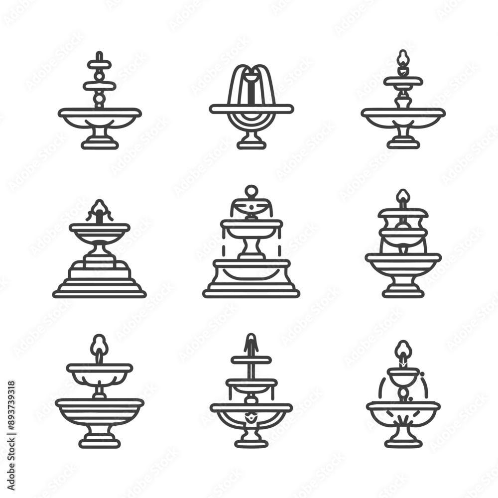 minimalist line art icon fountains collection set logo symbol minimalist line art icon fountains collection set logo symbol