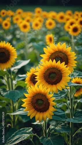 Vibrant sunflowers on a green backdrop