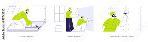 Drywalling service abstract concept vector illustrations.