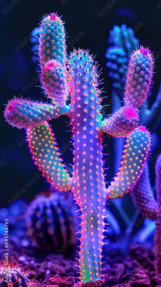 Cactus Illuminated by Neon Lights Cactus Illuminated by Neon Lights