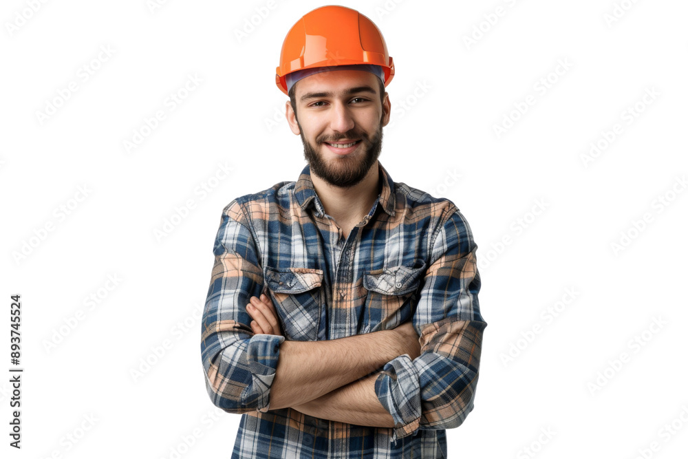 Young Middle Eastern builder in uniform smiling and giving a thumbs up Isolated on white background Young Middle Eastern builder in uniform smiling and giving a thumbs up Isolated on white background