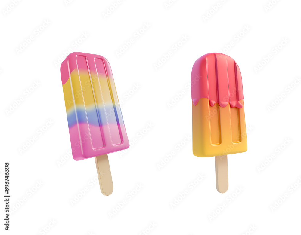 Colorful Ice Cream Popsicle Collection: 3D Cartoon Render, Isolated on Transparent Background, PNG Colorful Ice Cream Popsicle Collection: 3D Cartoon Render, Isolated on Transparent Background, PNG