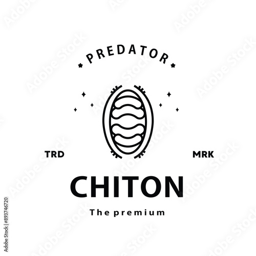 vintage retro hipster chiton logo outline monoline art icon