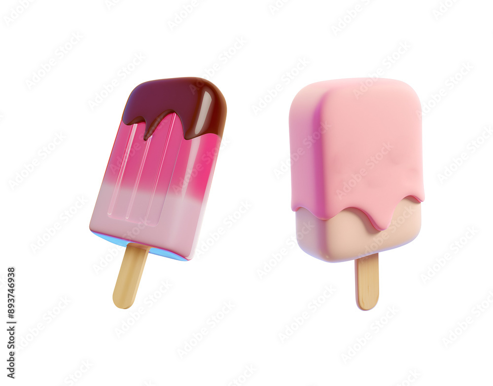 Set of Colorful Cartoon Popsicles: 3D Ice Cream Illustration, Isolated on Transparent Background, PNG Set of Colorful Cartoon Popsicles: 3D Ice Cream Illustration, Isolated on Transparent Background, PNG