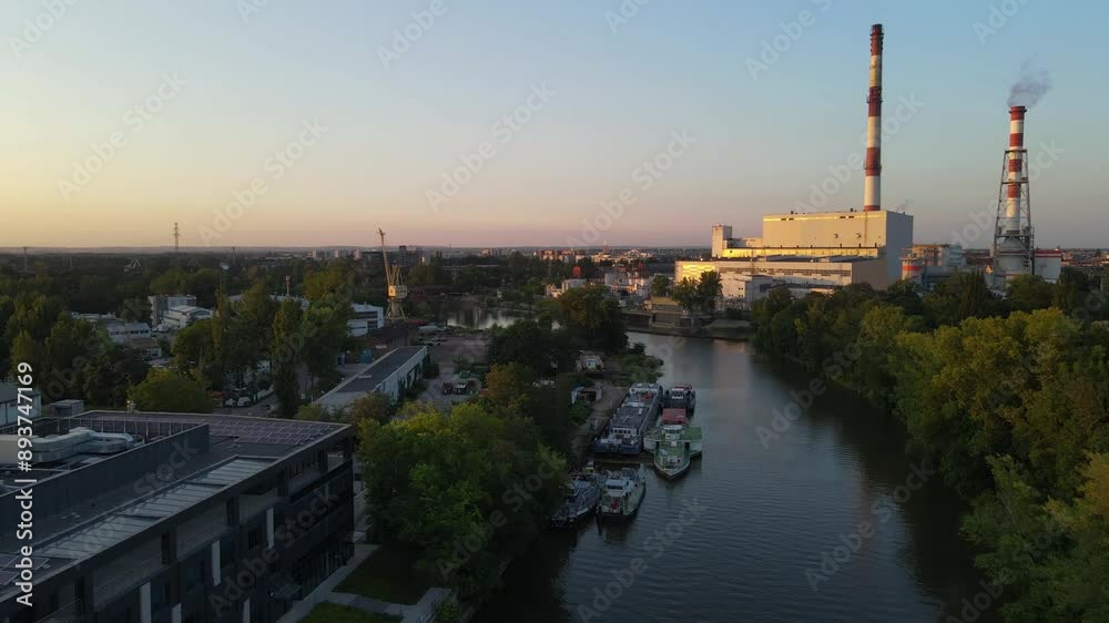 City combined heat and power plant flight over drone Wroclaw Poland City combined heat and power plant flight over drone Wroclaw Poland