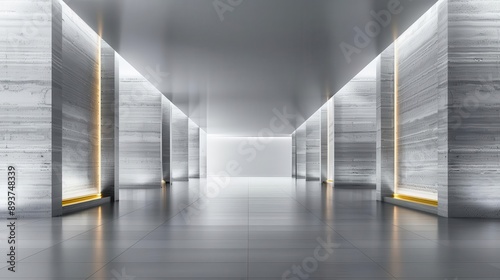 Wallpaper Mural A modern, minimalist hallway with sleek grey walls and bright lighting. The space creates a sense of calm and serenity. Torontodigital.ca