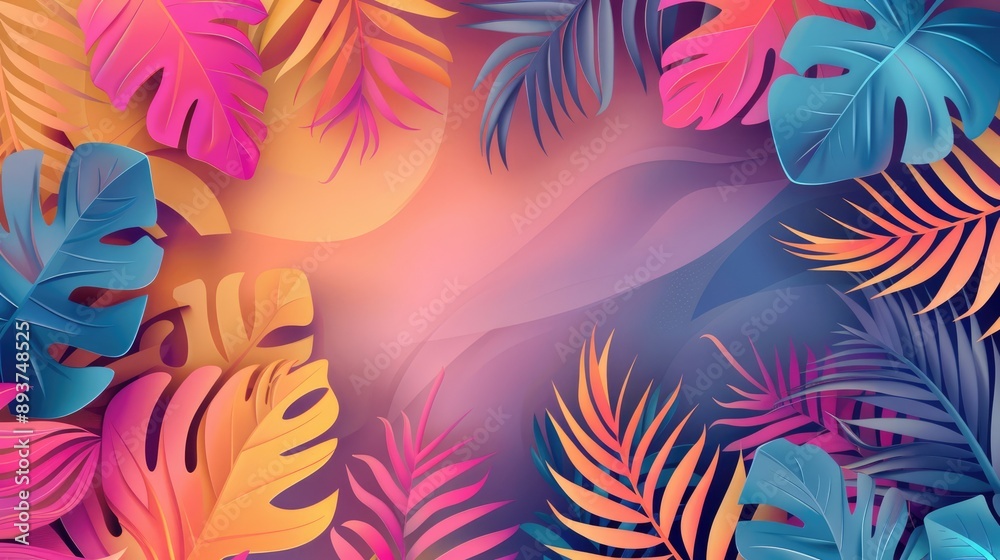 Naklejka premium Abstract Tropical Leaf Background: Colorful Gradient Wallpaper for Website Designers