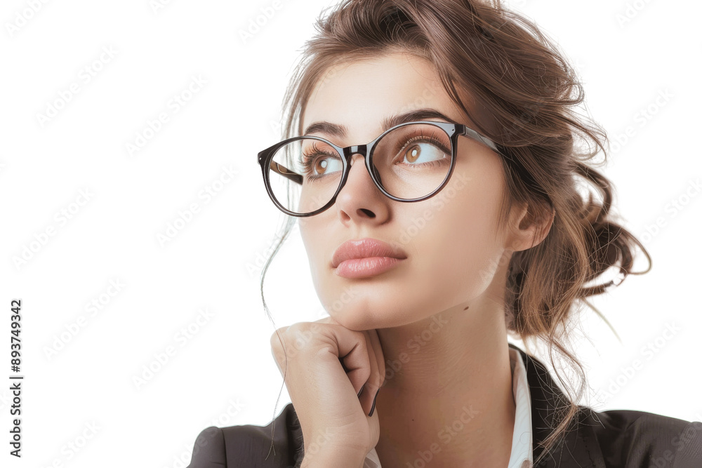 Thoughtful businesswoman with glasses, isolated on white background Thoughtful businesswoman with glasses, isolated on white background