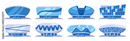 Collection Of Modern Stadium Buildings With Unique Architectural Designs. Sport Arenas, Innovative Building Architecture