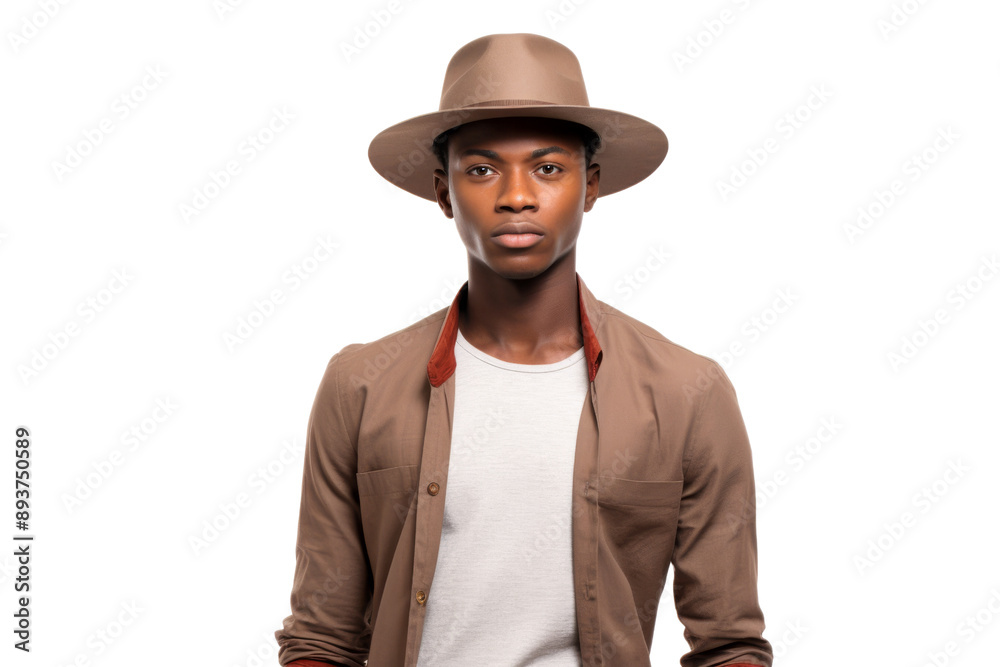 Stylish young African American man with a hat and a confident pose Isolated on white background Stylish young African American man with a hat and a confident pose Isolated on white background