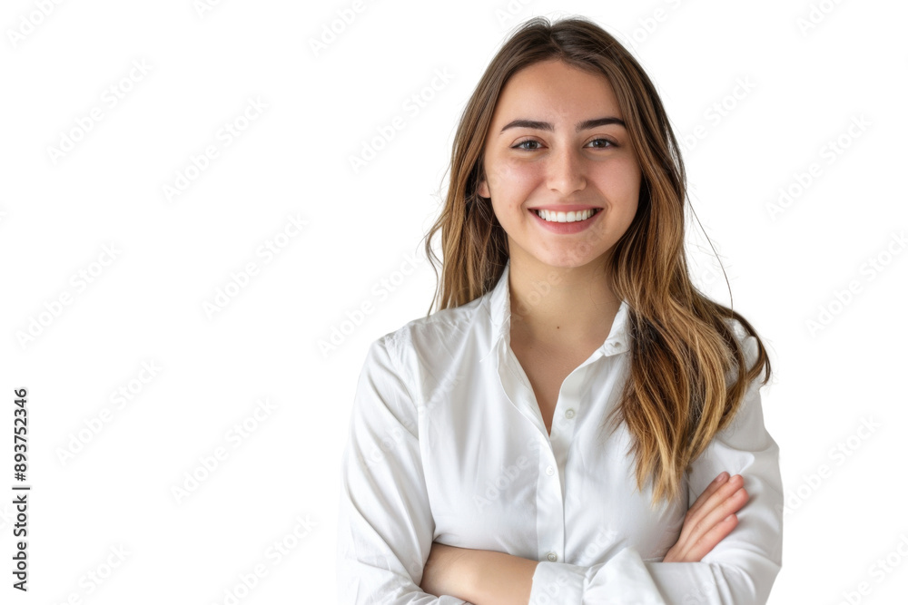 Smiling woman supervisor with arms crossed Isolated on white background Smiling woman supervisor with arms crossed Isolated on white background