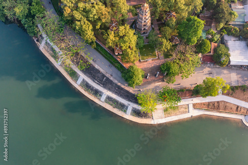 Thien Mu pagoda from above in Hue, Vietnam. Beautiful place and attract many tourists. photo