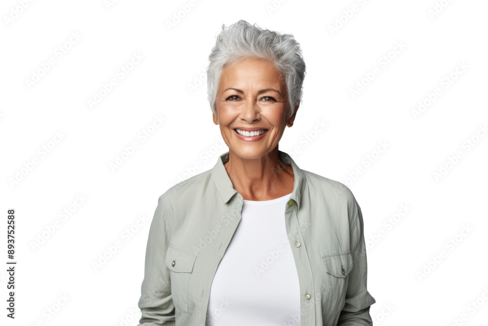 Smiling senior woman wearing casual clothing Isolated on white background Smiling senior woman wearing casual clothing Isolated on white background