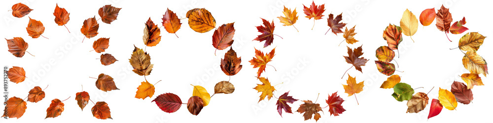 Collection of round autumnal leaves frames isolated on white or transparent background Collection of round autumnal leaves frames isolated on white or transparent background