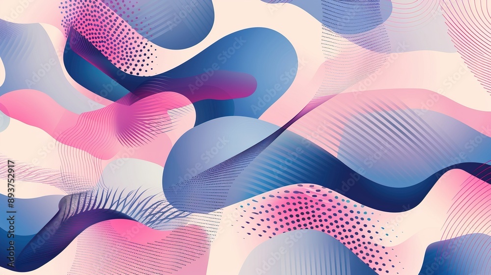 Fototapeta premium Abstract Digital Art With Blue, Pink, and White Wavy Shapes