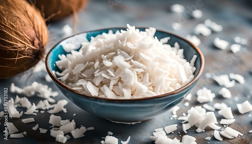 Raw Organic Coconut Flakes in a Bowl for Baking
 photo