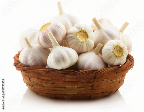 A lots of fresh Garlic vegetables organic isolated on White background