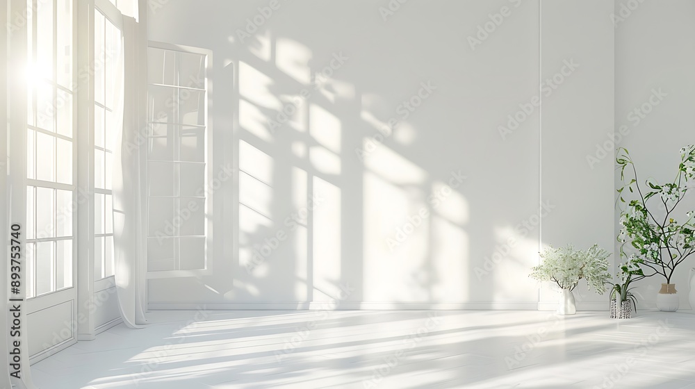 Fototapeta premium Minimalist Interior Design with White Pots and Sunlight