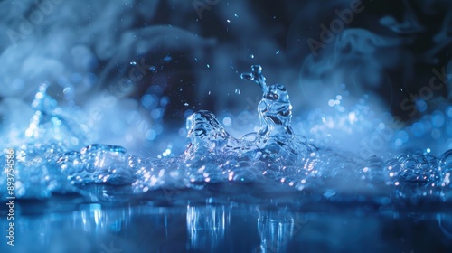 A captivating design with a blue background featuring bubbling and steaming water, creating a dynamic and fresh visual effect