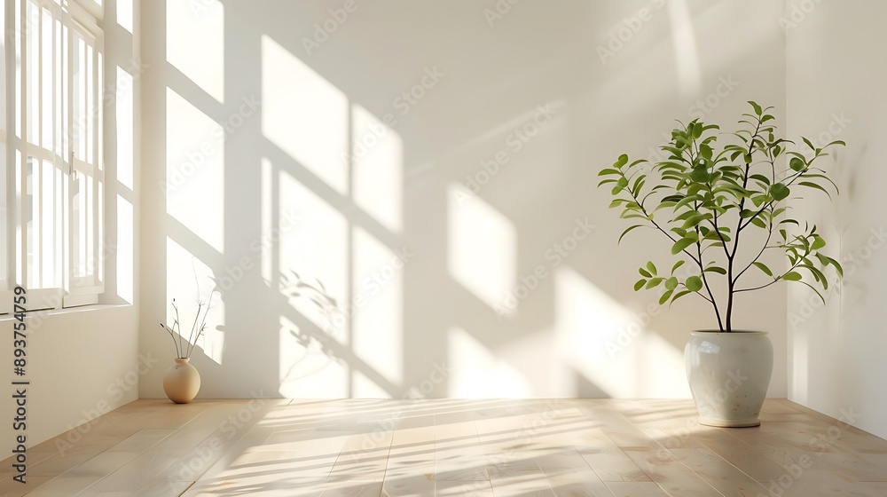 Minimalist Interior Design with White Pots and Sunlight Minimalist Interior Design with White Pots and Sunlight