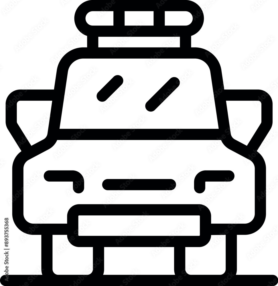 Black and white icon of a police car parked on the street, ensuring safety and security Black and white icon of a police car parked on the street, ensuring safety and security