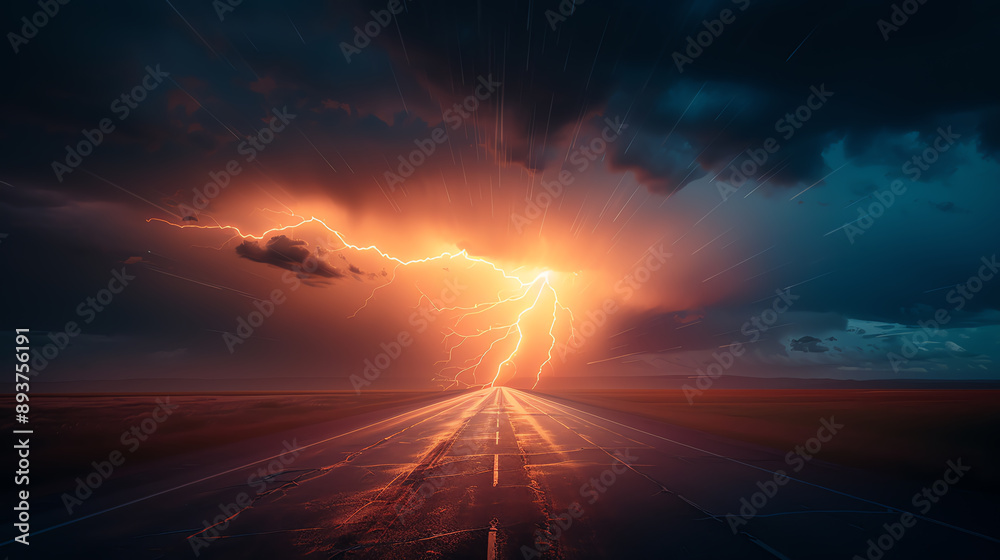 custom made wallpaper toronto digitalA highway during a thunderstorm with dramatic lightning in the sky