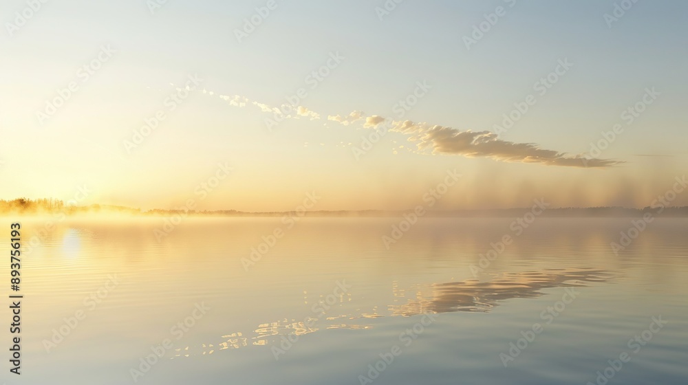 Serene Morning Fog Over Calm Lake Waters Serene Morning Fog Over Calm Lake Waters