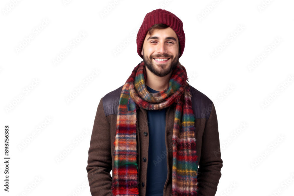 Queer man with a stylish hat and scarf posing playfully Isolated on white background Queer man with a stylish hat and scarf posing playfully Isolated on white background