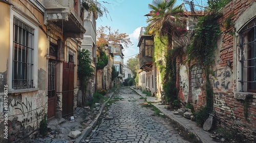 Cobblestone Alleyway in a Historic District