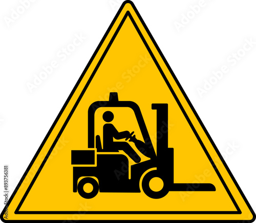 Yellow Sign Forklift trucks. Vector Icon. Carefully. Industrial Vehicles. Danger Warning Sign