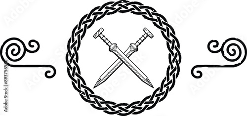 Celtic Knot Ring, Spiral Lines, Crossed Gladiuses Header Logo