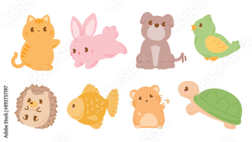 cute kawaii style pet graphic element vector set