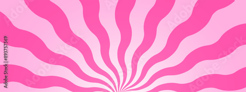 Wavy pink radial stripes background. Strawberry lollipop, candy, yogurt or ice cream print. Rosy sunburst, explosion or surprise manga style effect. Groovy y2k pattern. Vector cartoon illustration.