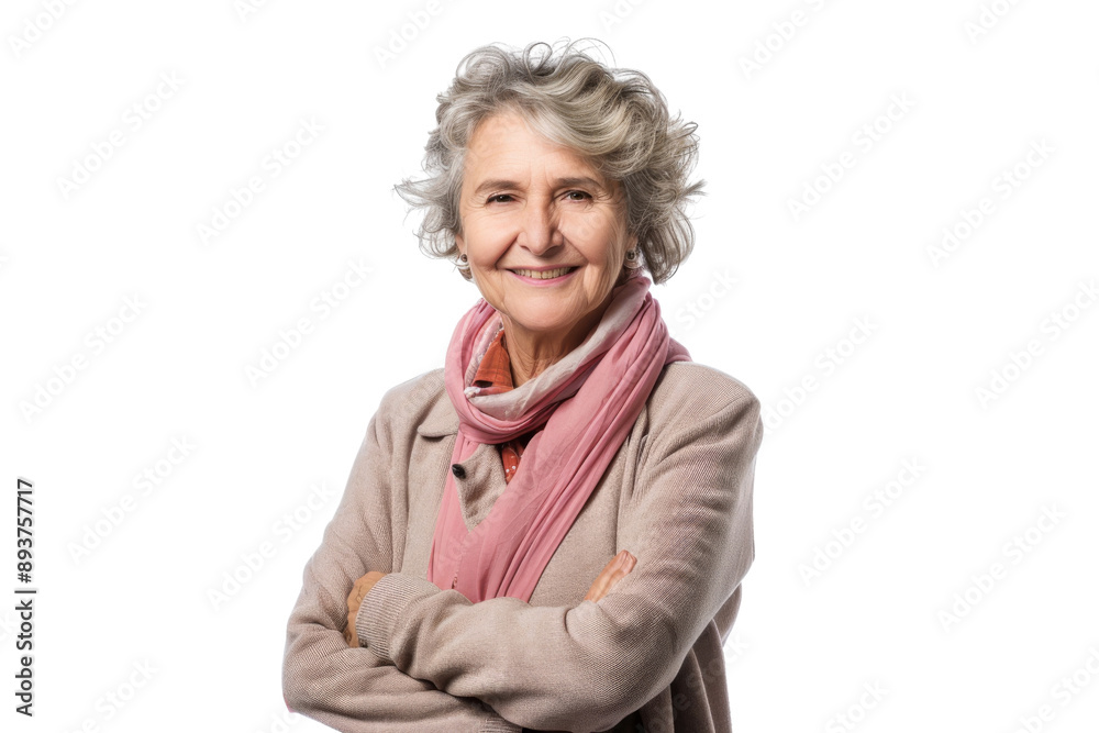 Positive senior lady with arms crossed Isolated on white background Positive senior lady with arms crossed Isolated on white background