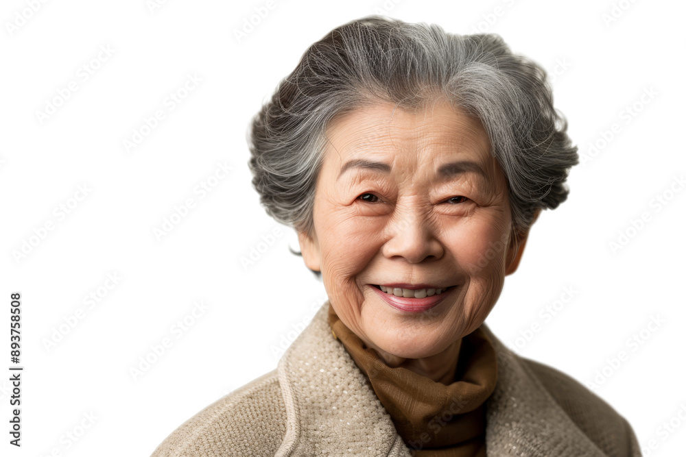 Pleasant elderly Asian woman with a warm smile, isolated on white background Pleasant elderly Asian woman with a warm smile, isolated on white background
