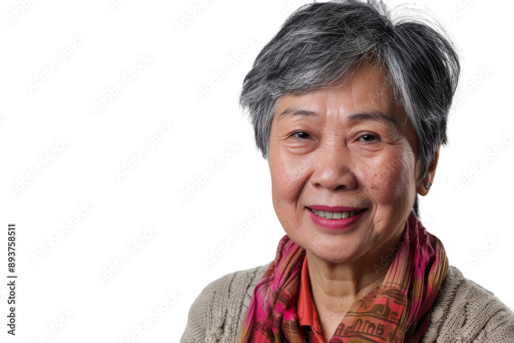 Pleasant elderly Asian woman with a warm smile, isolated on white background Pleasant elderly Asian woman with a warm smile, isolated on white background
