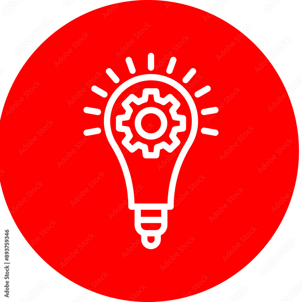 Lightbulb with gears Vector Line White Circle Red Lightbulb with gears Vector Line White Circle Red
