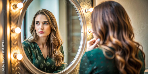 Self Awareness and Identity: Woman Reflecting in Mirror - Who am I?