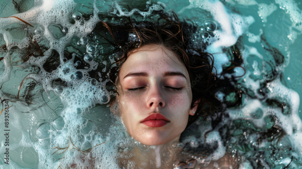 Obraz premium Weightless Freedom: Photorealistic Image of a Girl Soaring Through a Crystal-Clear Sea
