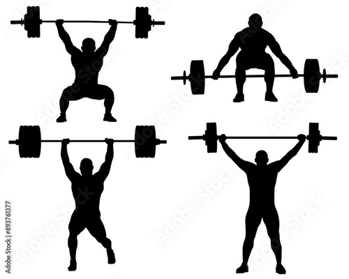 Silhouettes, Athletic Men Silhouettes, Power Athletic, Strong Man, Barbell, Bodybuilding, Gym, Sportsman, Vector