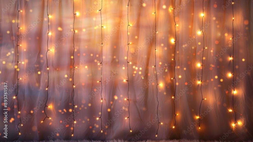 String lights illuminating sheer fabric creating a warm and cozy atmosphere