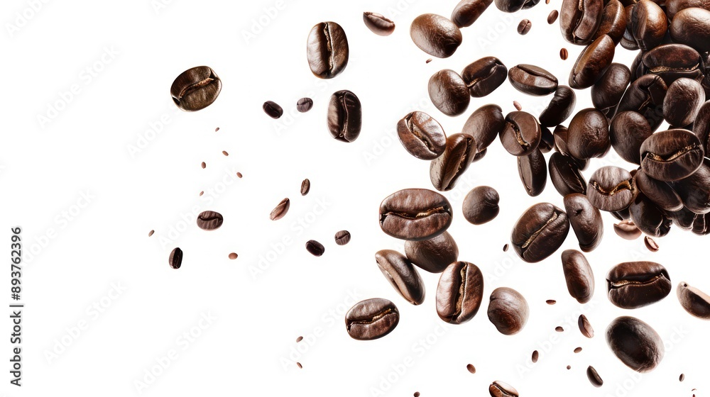 Obraz premium Coffee Beans Falling on White Background