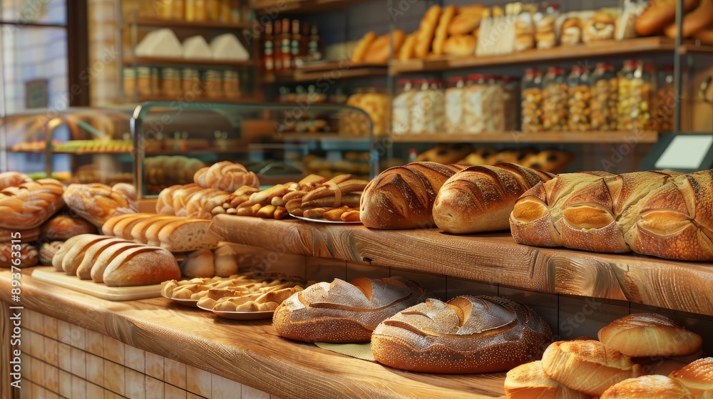 Artisan Bakery Delights Mouthwatering Bread and Pastries Displayed in a Rustic Setting Artisan Bakery Delights Mouthwatering Bread and Pastries Displayed in a Rustic Setting