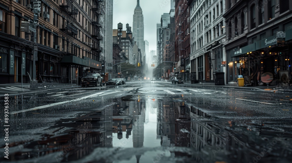 A melancholy image of a deserted city street in the rain A melancholy image of a deserted city street in the rain