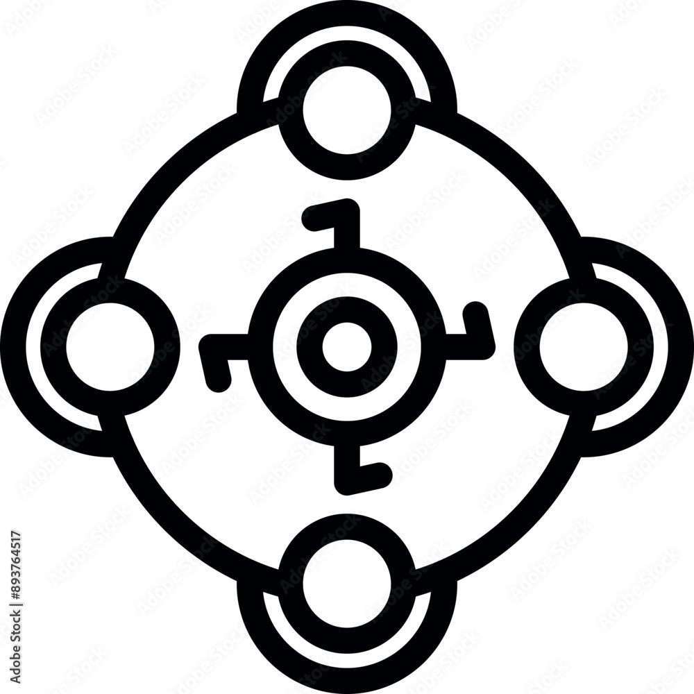 This abstract icon represents data flow and system integration with its circular design and connecting elements This abstract icon represents data flow and system integration with its circular design and connecting elements