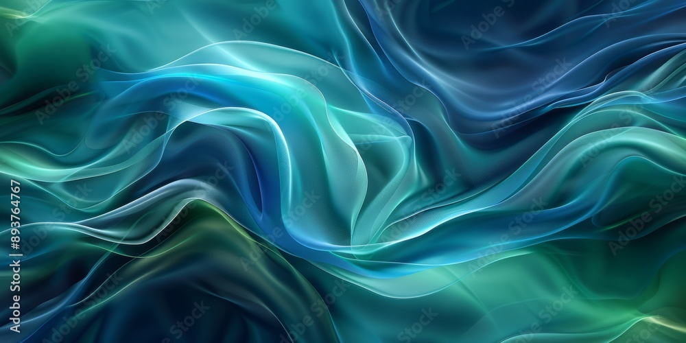 Obraz premium Green and blue flowing waves background for modern visuals, with keywords on art, design, and aesthetics